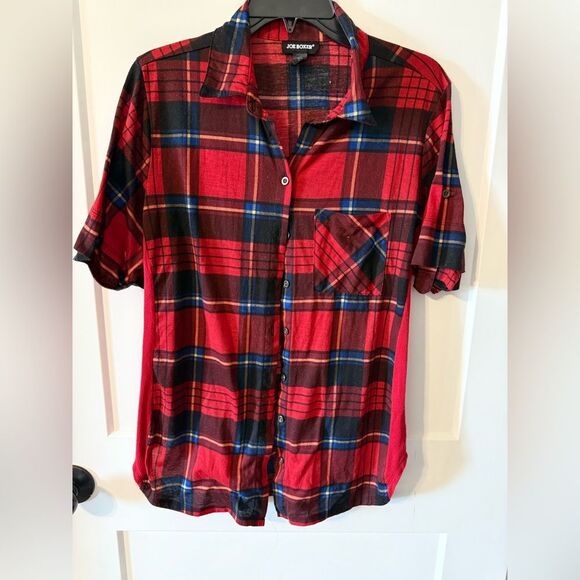Joe Boxer Red and Blue Casual Button Down Shirt - Picture 1 of 7